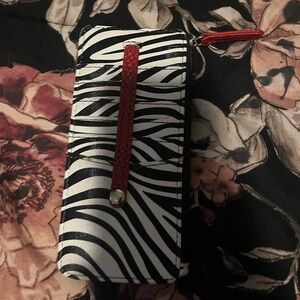 Zebra Print Wallet with Red Accents